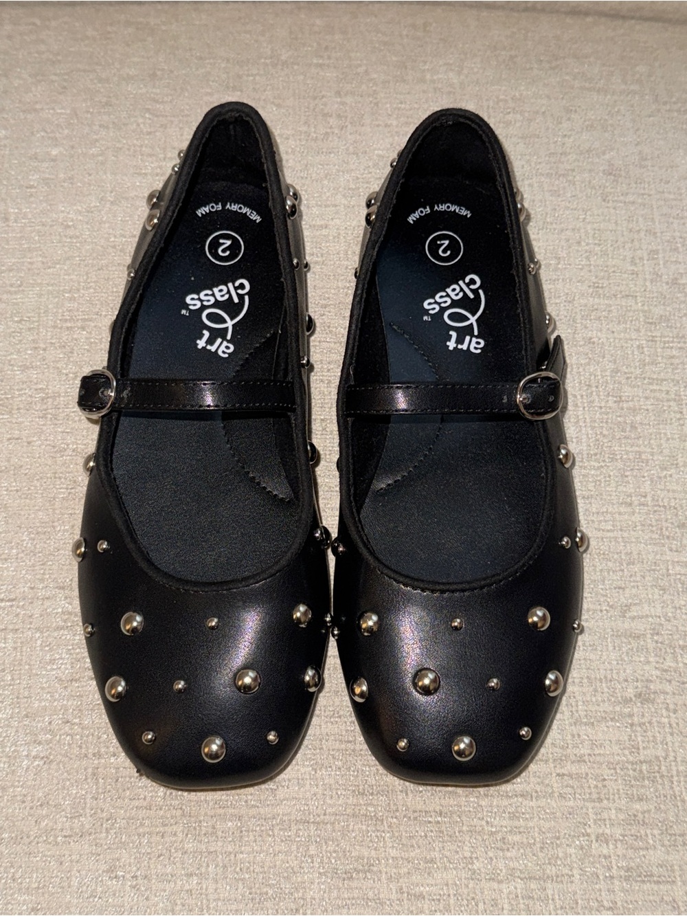 art class Black Studded Mary Jane Kids Shoes